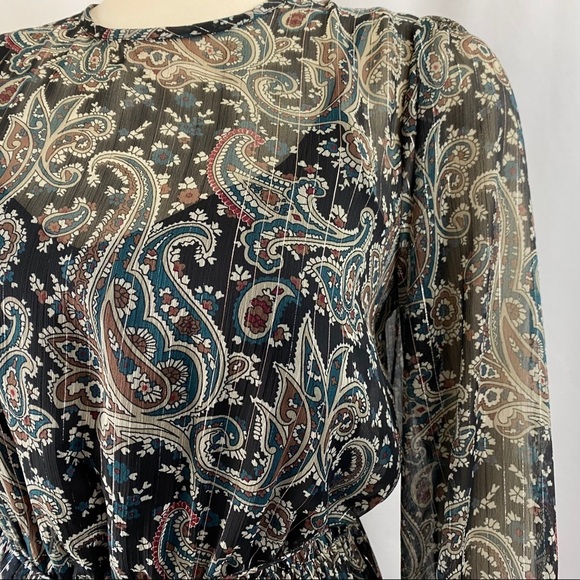 Joie Manning Sheer Paisley Popover Flare Dres - Picture 7 of 11